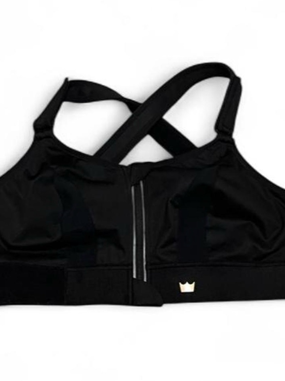 SHEFIT Black Front-Zip High-Support Sports Bra with Crossed Back